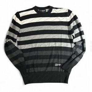 Billabong Black, Grey and White Striped Crewneck Sweater